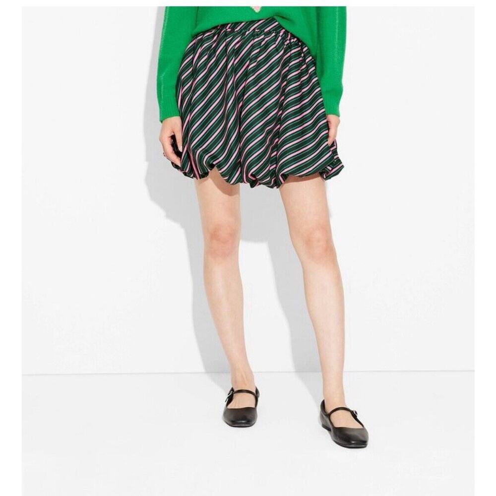 Wicked Striped Bubble Graphic Mini Skirt - Green Women’s XXS NWT